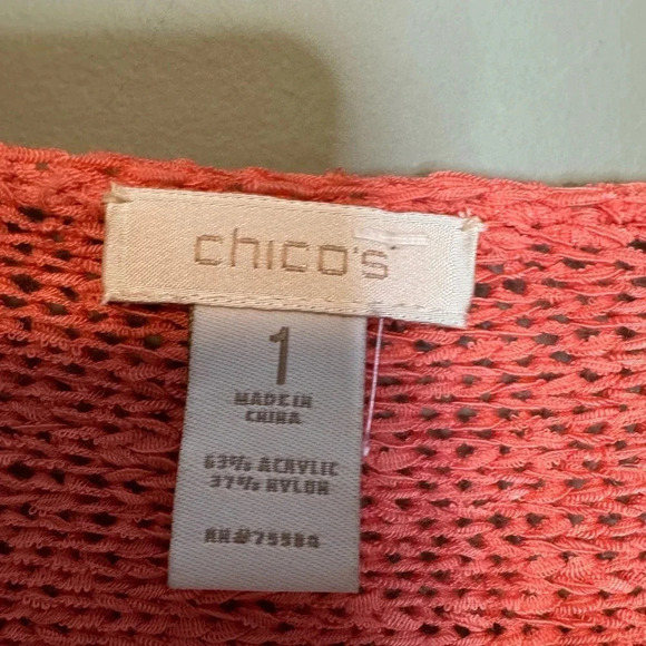 Chico’s Women’s 3/4 Sleeve Coral Open Front Cardigan‎ Sweater Chicos Size 1 US 8 - Picture 3 of 5